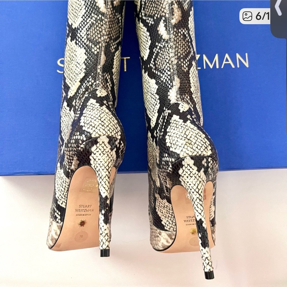 Stuart Weitzman Black and Cream Python Print Boot… - image 6